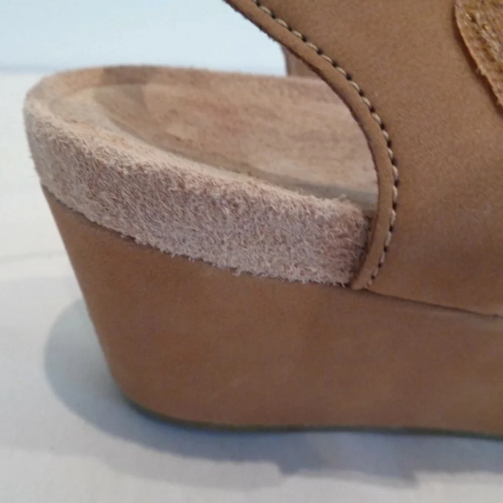 NWOB UGG Australia VEVA Chestnut Leather Wedge Heel Sandals Womens Shoes Size 8